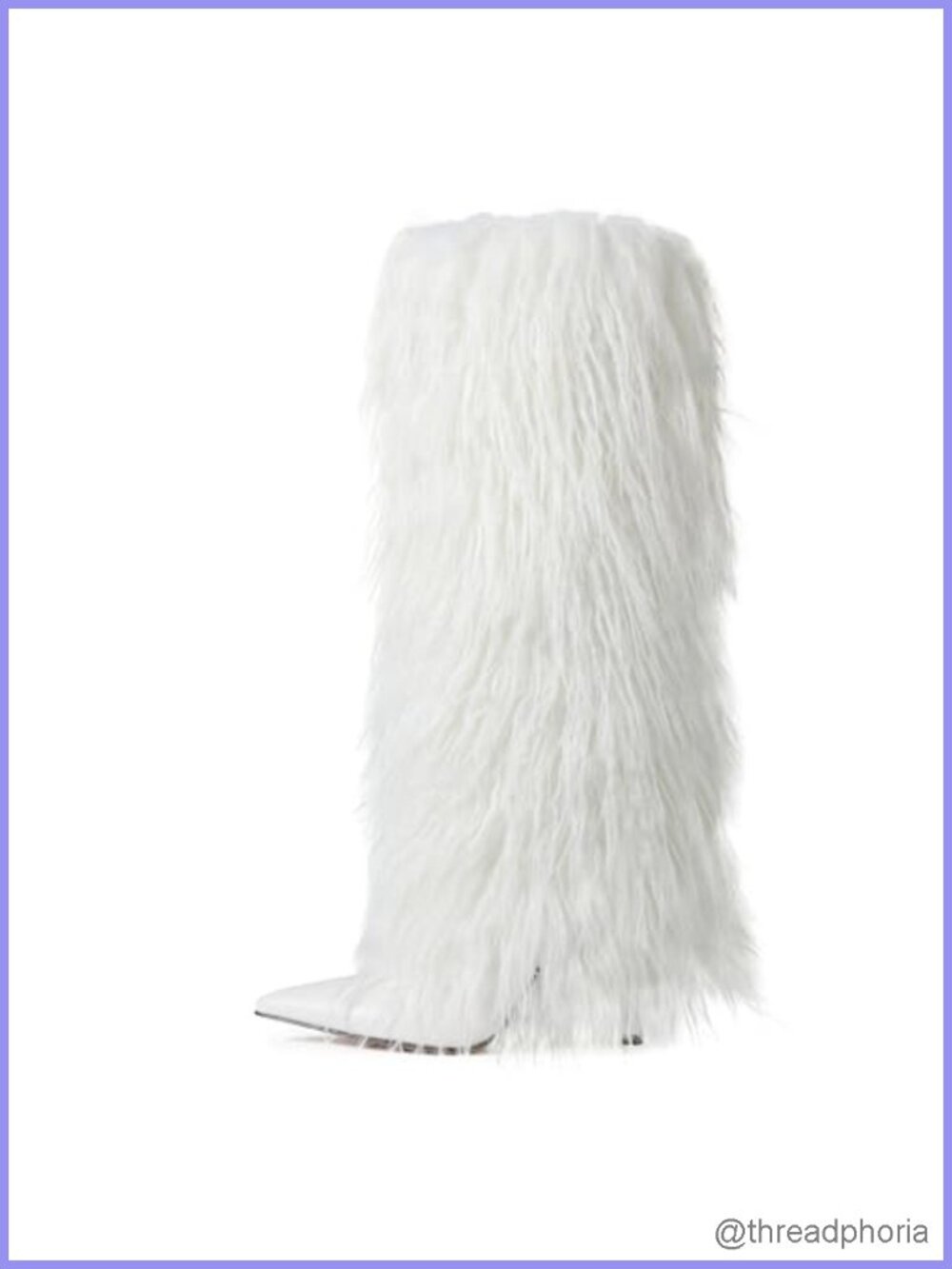 Knee High Faux Fur Heeled Boots, Fold Over Pointed Toe Winter